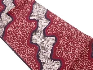 絞り曲線に菊尽くし・鹿の子模様開き名古屋帯（額縁仕立て）